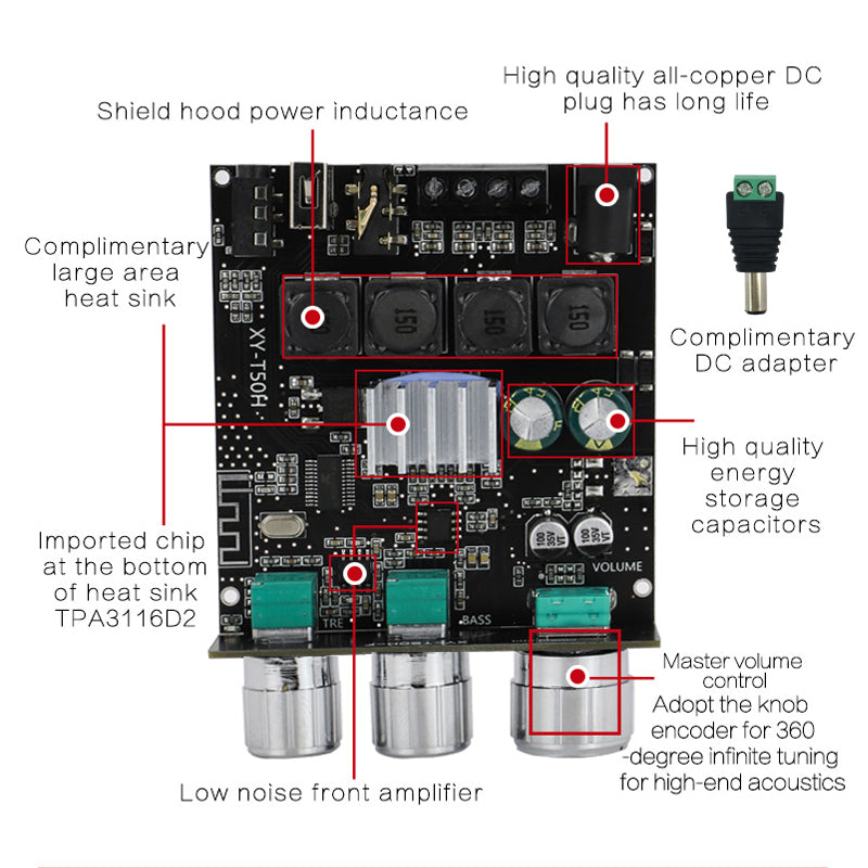 2*50W+100W Equalizer TPA3116D2 Power Subwoofer Amplifier Board Class D Home Theater Audio Stereo USB Amp pcb assembly Customize