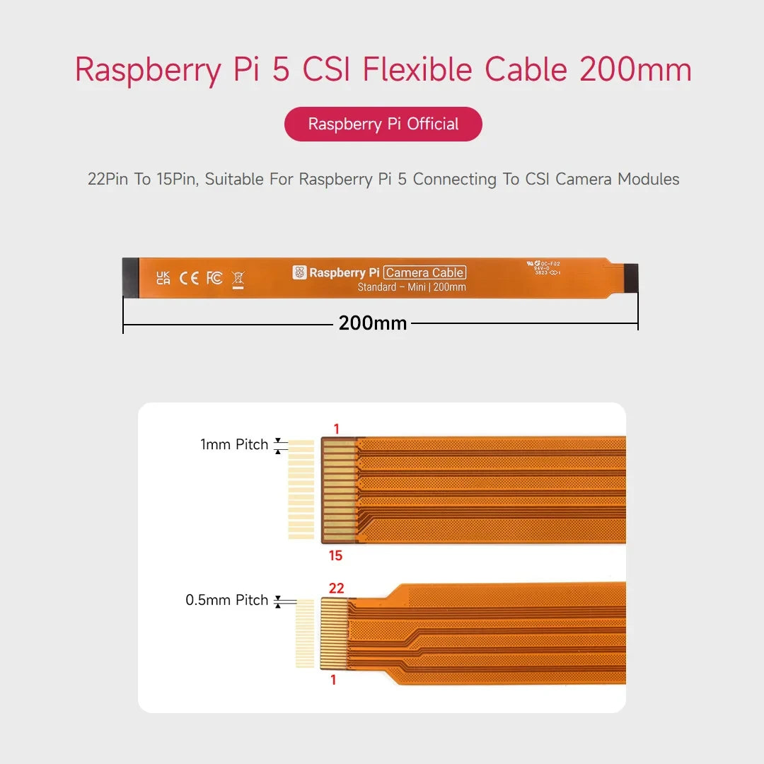 Caturda Official Raspberry Pi 5 Camera Cable CSI 22Pin to 15 Pin for Raspberry Pi CSI