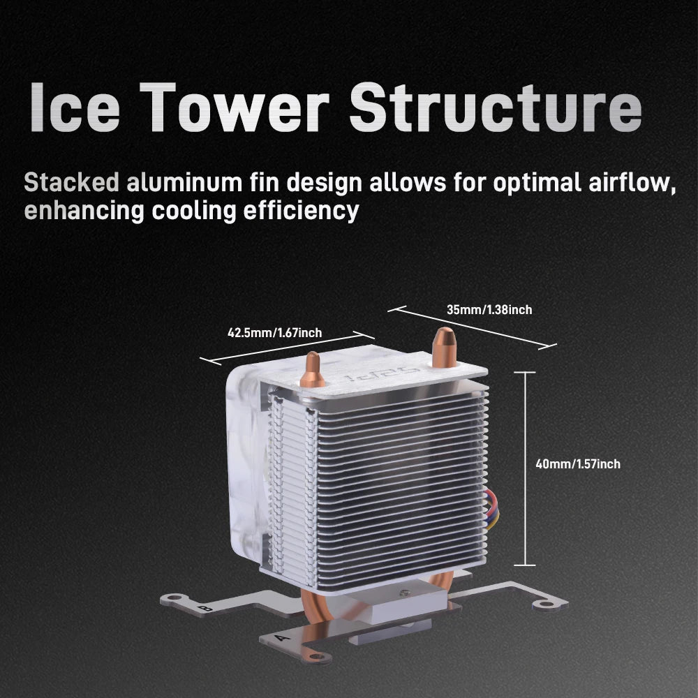 Raspberry Pi 5 ICE Tower Cooler Copper Tube CPU Radiator PWM JST RGB LED Light Cooling Fan for RPI5 Pi 5