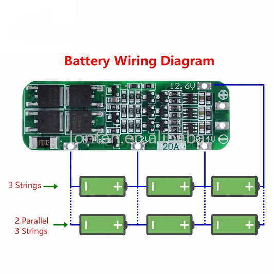 Custom 3S 20A Li-ion Lithium Battery 18650 Charger PCB BMS Protection Board For Drill Motor 12.6V Lipo Cell Module 64x20x3.4mm Manufacturer