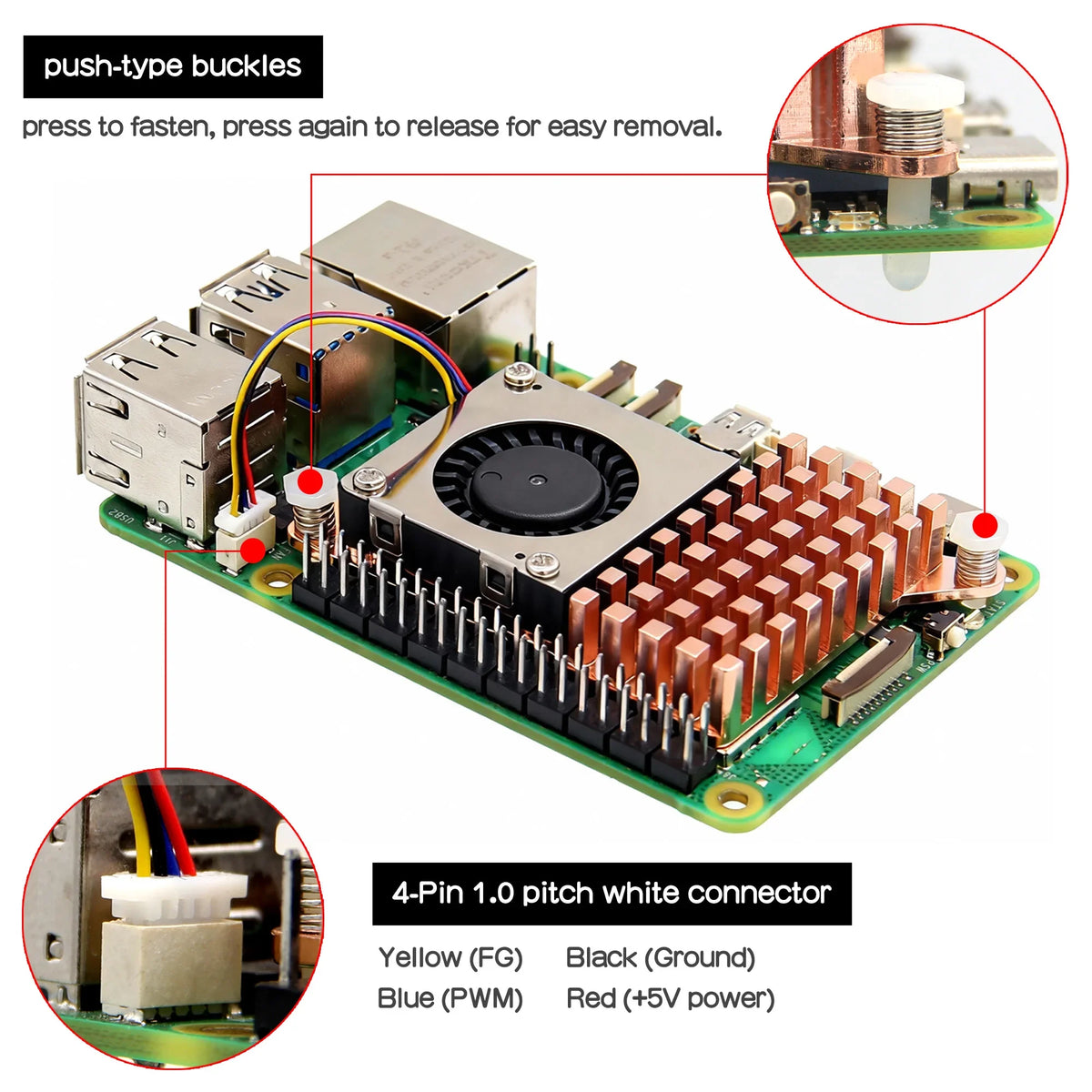 Raspberry Pi 5 Active Cooler H510 Brass Cooler with PWM Cooling Fan