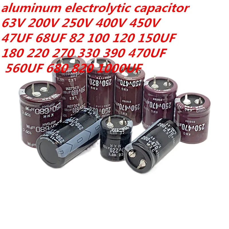 Custom High quality aluminum electrolytic capacitor 63V 200V 250V 400V 450V 47 56 100UF 150 220 270 330 390 470 560 680 820 1000 3300UF Manufacturer