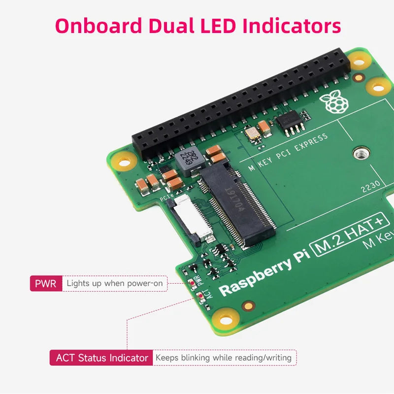 Official Raspberry Pi 5 M.2 HAT+ Gen2 Gen3 NVME M.2 SSD 2230/2242 Size M Key PCI Express GPIO Expansion Board for RPI5 Pi5
