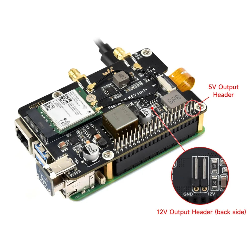 PCIe To M.2 E KEY Adapter With PoE Function for Raspberry Pi 5,Compatible With NGFF (M.2 E Key) Wireless NIC,Raspberry Pi 5 PCle