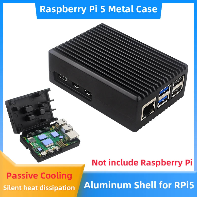 Raspberry Pi 5 Aluminum Case with Passive Cooling and Armored Design for Silent Heat Dissipation
