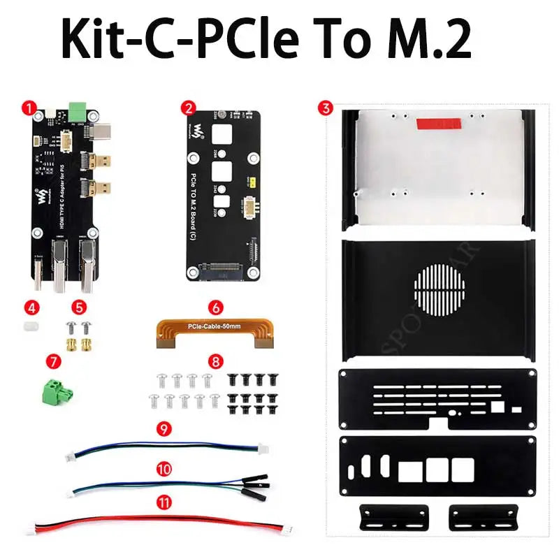 Custom Raspberry Pi 5 Option Kit-Education & Learning Easy-Adapter or PCIe-To-ETH /OR PCIe-USB-Hub /OR PCIe-M.2-NVM-SSD Case Kit