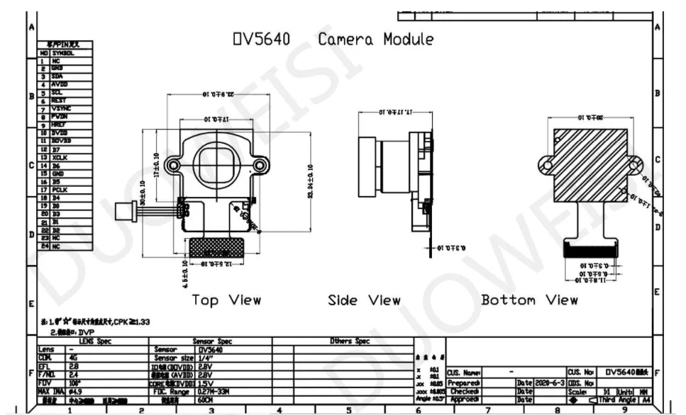 Custom OV5640 110 degrees camera 24PIN 0.5MM with IR Cut Switch 70mm ir switch wire 10cm