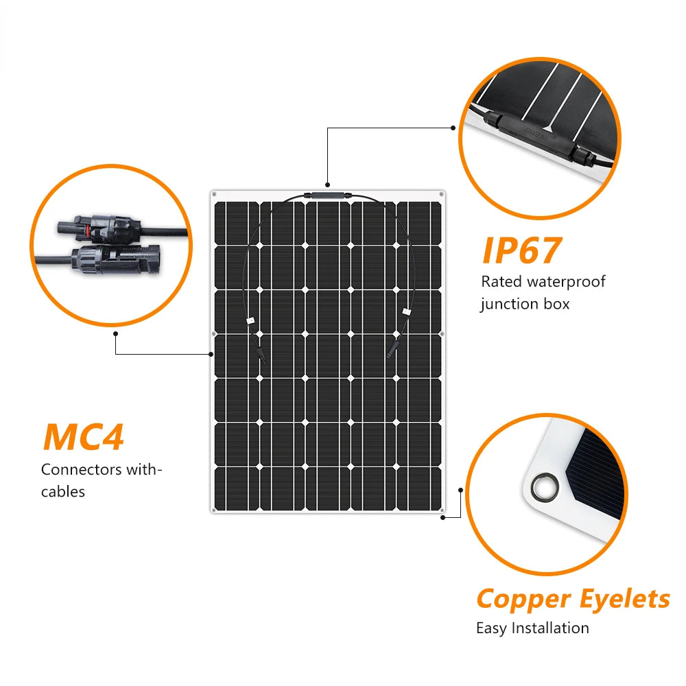 Custom 2pcs 100W Monocrystalline   Panels Solar Kits 200W Paneles Solares Solar Systems For Home RV Boat Car Camping Charger Manufacturer