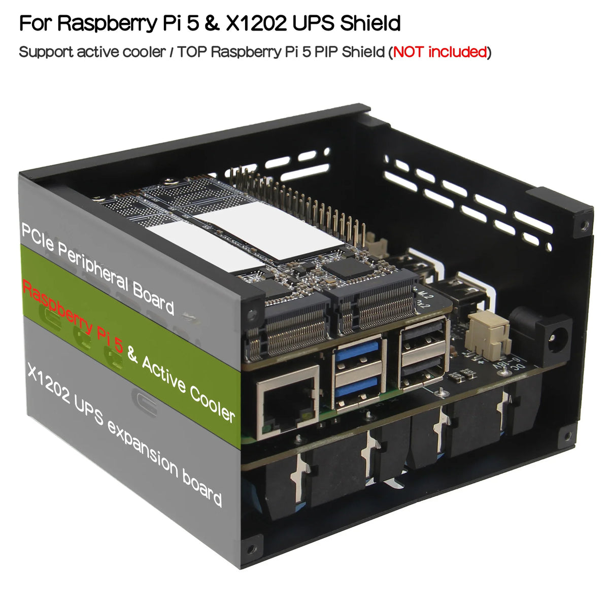 X1202-C1 Metal Case for Raspberry Pi 5 & X1202 UPS Board