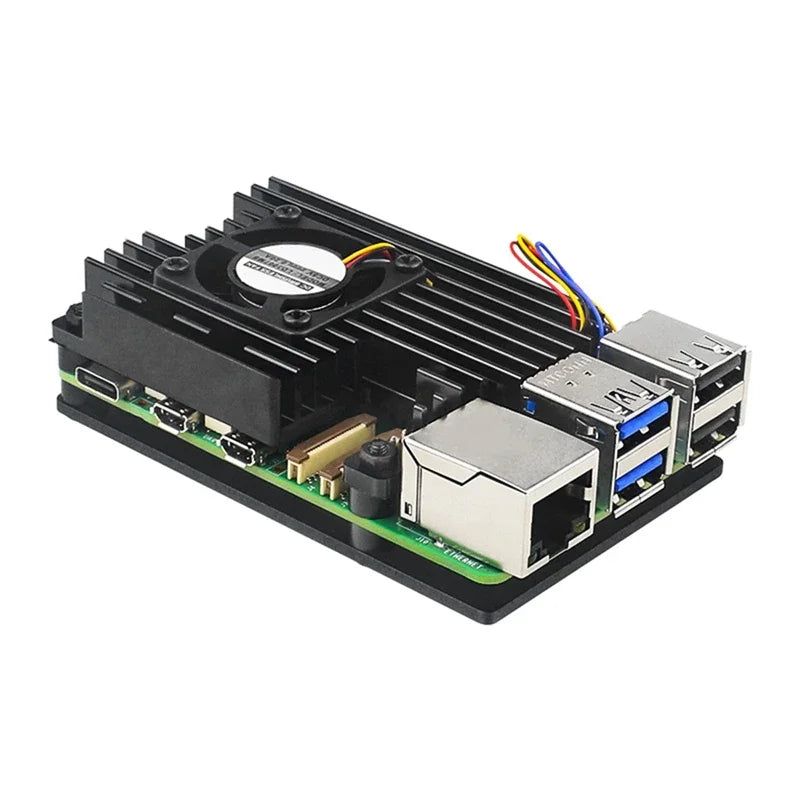 CNC Black Aluminum Case with Active and Passive Cooling Fan RPi 5 Metal Case for Electronic Components Raspberry Pi 5