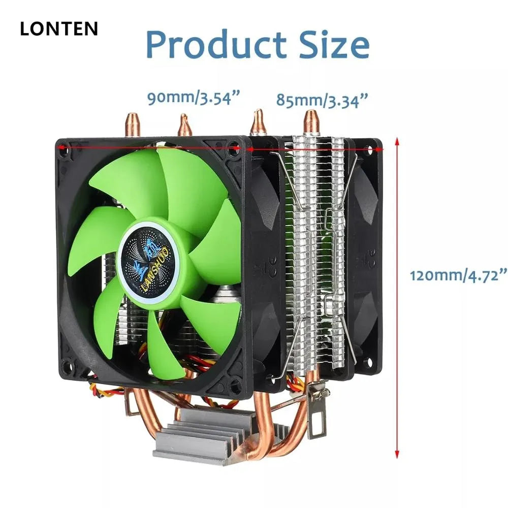 Custom Lonten 90mm 3Pin CPU Cooler Heatsink Quiet Fans For Intel LGA775/1156/1155 For AMD/AM2/AM3 Dual-sided Fan - Green Manufacturer