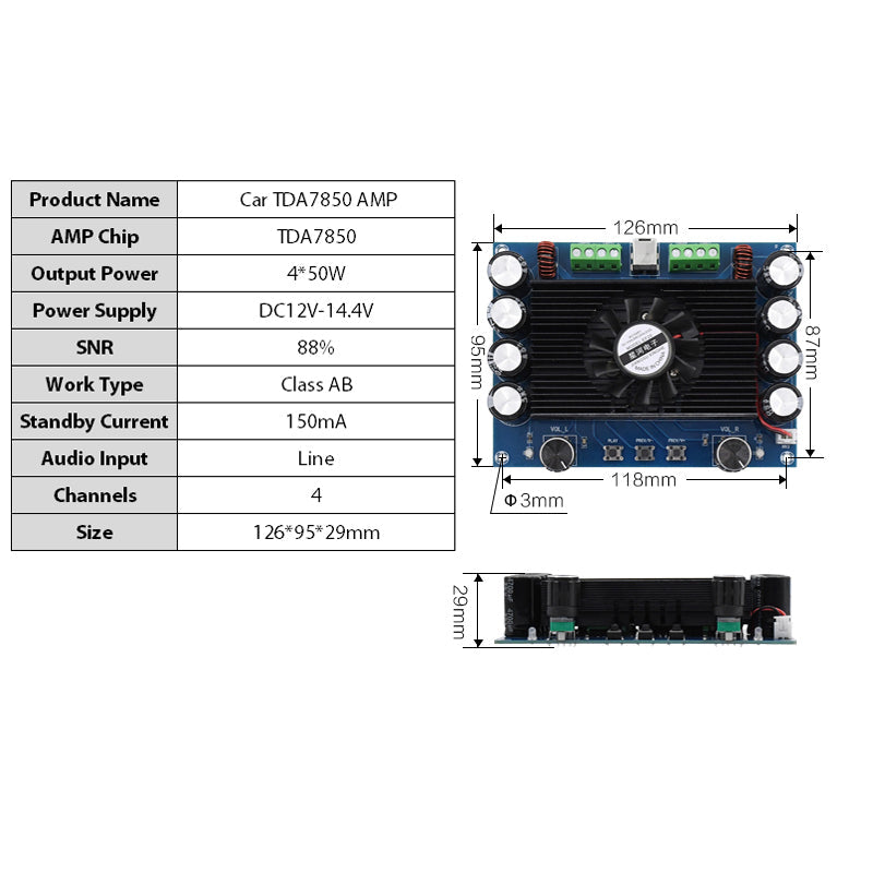 4*50W TDA7850 Audio Power Amplifier Board Class AB 4 Channel Subwoofer Car Stereo Home Theater audio Amplifiers pcb assembly