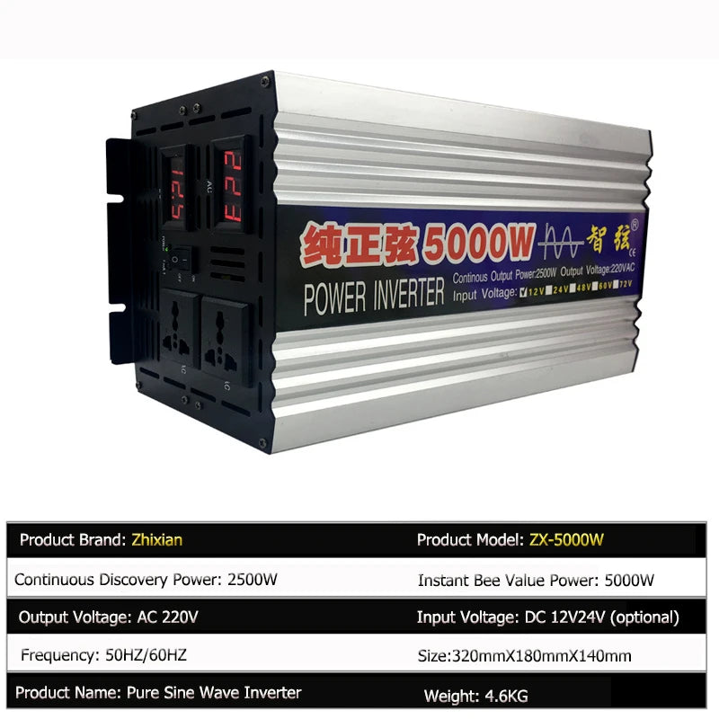 Custom 6000W 5000W Pure Sine Wave Inverter TWO Output DC 12v/24v To AC 220V Voltage Transformer Power Converter Cars Solar Inverter Con Manufacturer