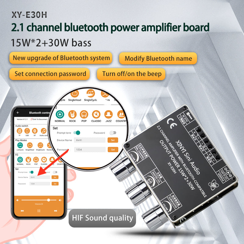 2.1 Channel 2*15W+30W  Power Subwoofer Amplifier Board  HiFi Class D Home Theater Audio Stereo Equalizer AUX Amp