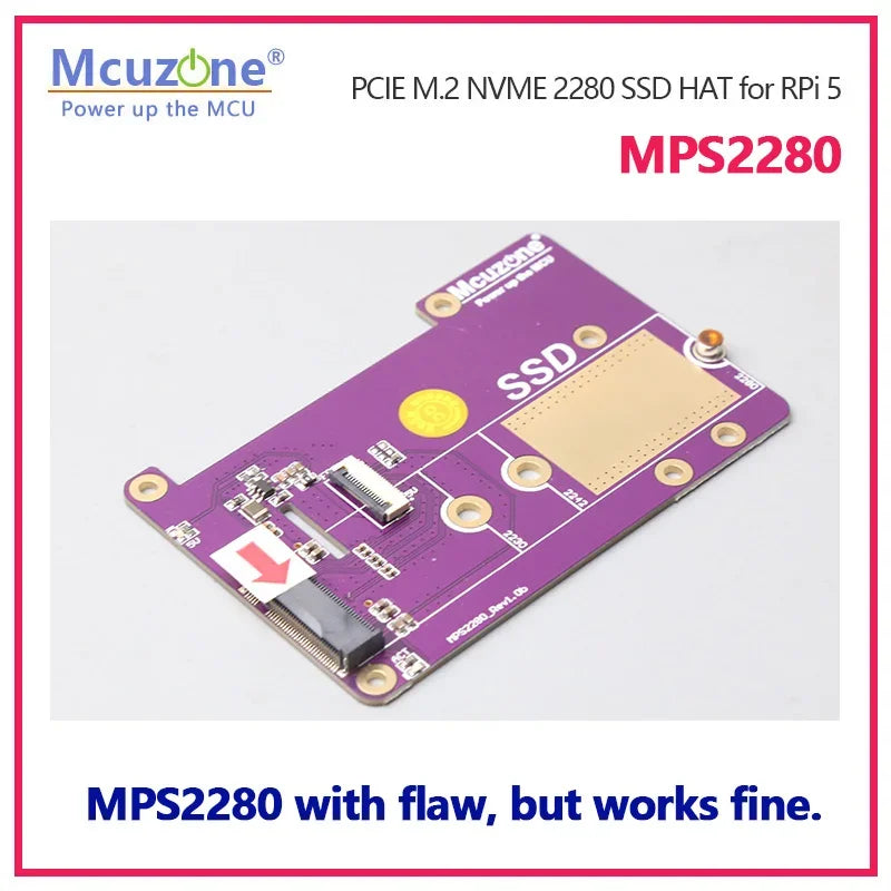 MPS2280 /MPS2242 with Flaw, but Works Fine.Raspberry Pi 5 PCIE to M.2 NVME SSD HAT Custom