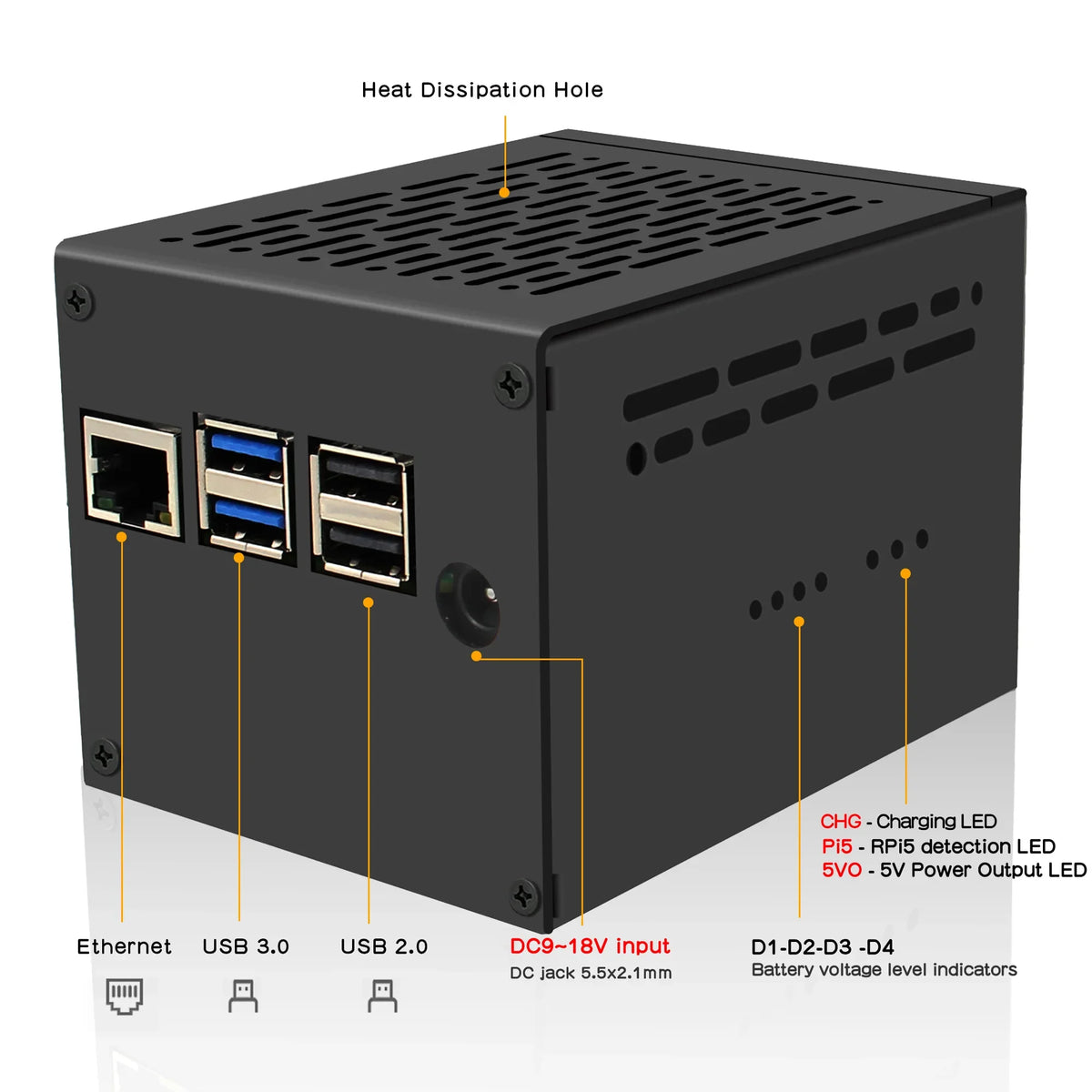 X1205-C1 Metal Case for Raspberry Pi 5 & X1205 21700 Battery UPS Board