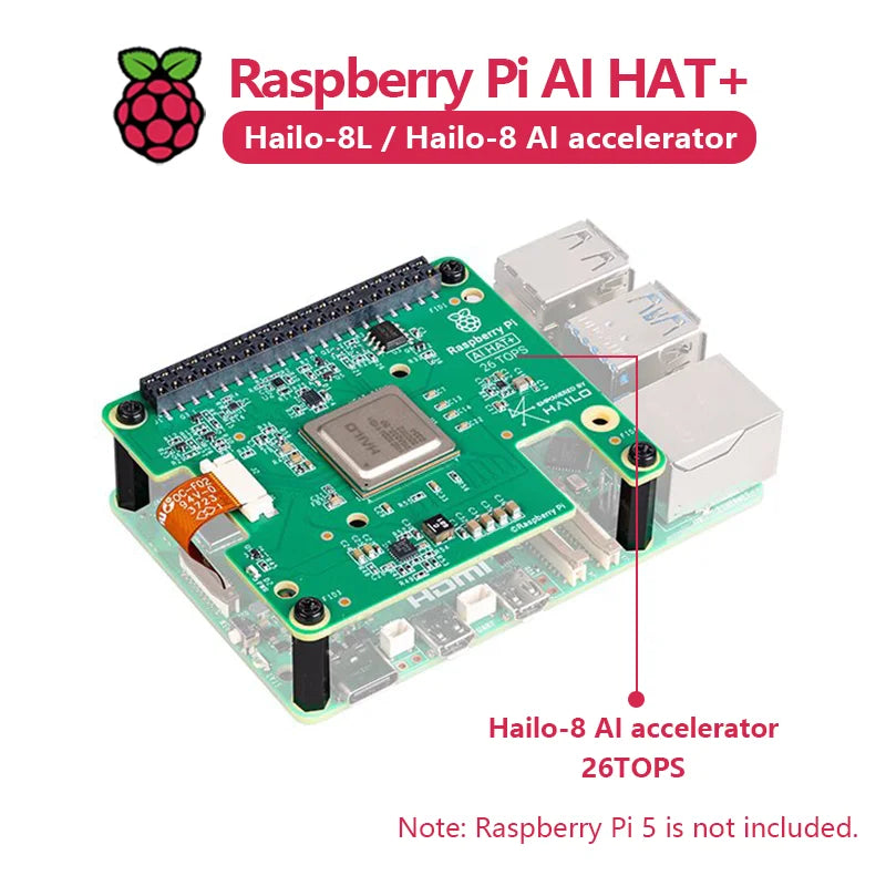 Official Raspberry Pi 5 AI HAT+ Artificial Intelligence Kit Hailo-8L/Hailo-8 Accelerator Module 13Tops/26Tops for Education