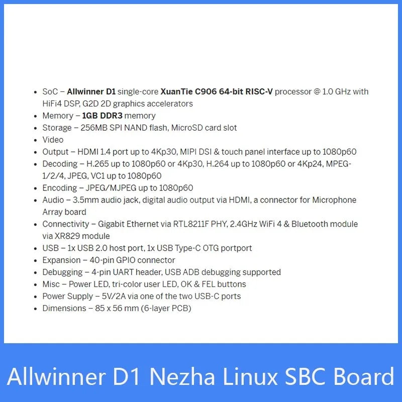 Custom Sipeed Nezha 64bit RISC-V Linux SBC Development board, Allwinner with 1GByte DDR3, Support Tina/Debian system Manufacturer