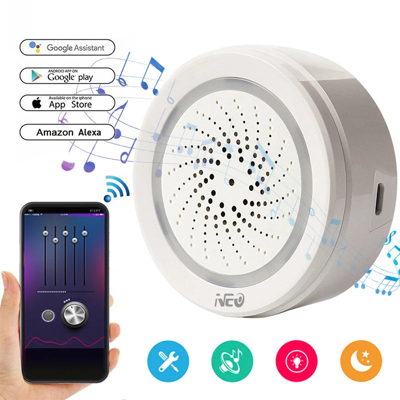 Custom Lonten Smart Wireless WiFi Siren Alarm Sensor USB Power Via iOS Android APP Notification Plug And Play No HUB Requirement Manufacturer