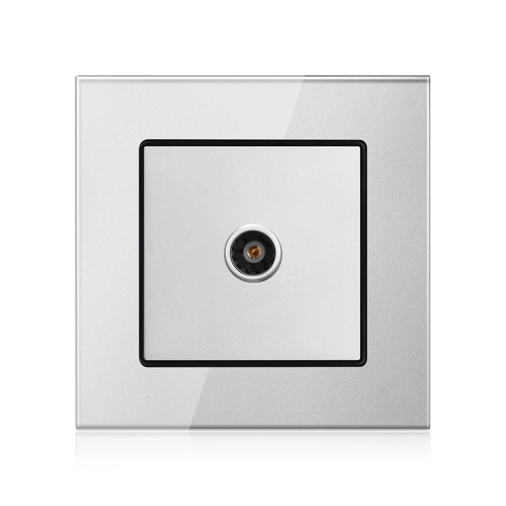 Custom TL- new TV interface socket home decoration wall TV signal access outlet 86 mm* 86mm crystal tempered glass white Manufacturer