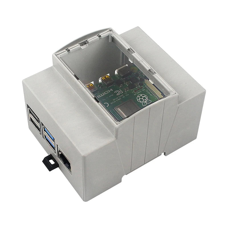 Raspberry Pi 5/4/3 ABS Case with DIN Rail Mount Modular Design Large Inner Space Optional Aluminum Heatsink Cooling Fan