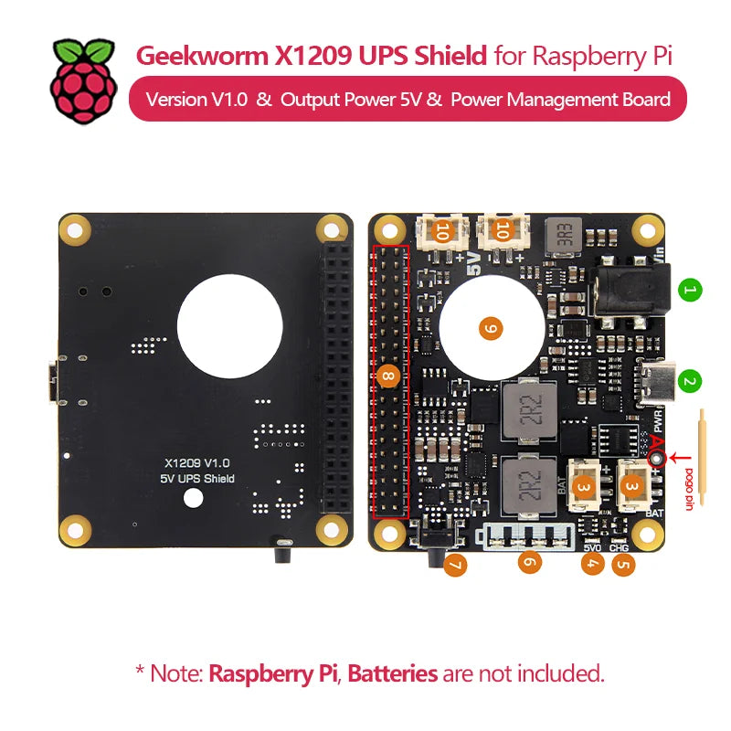 Custom X1209 V1.0 5V UPS HAT Extension Board Power Management Board for Raspberry Pi 5/4B/3B (Batteries Not Included)