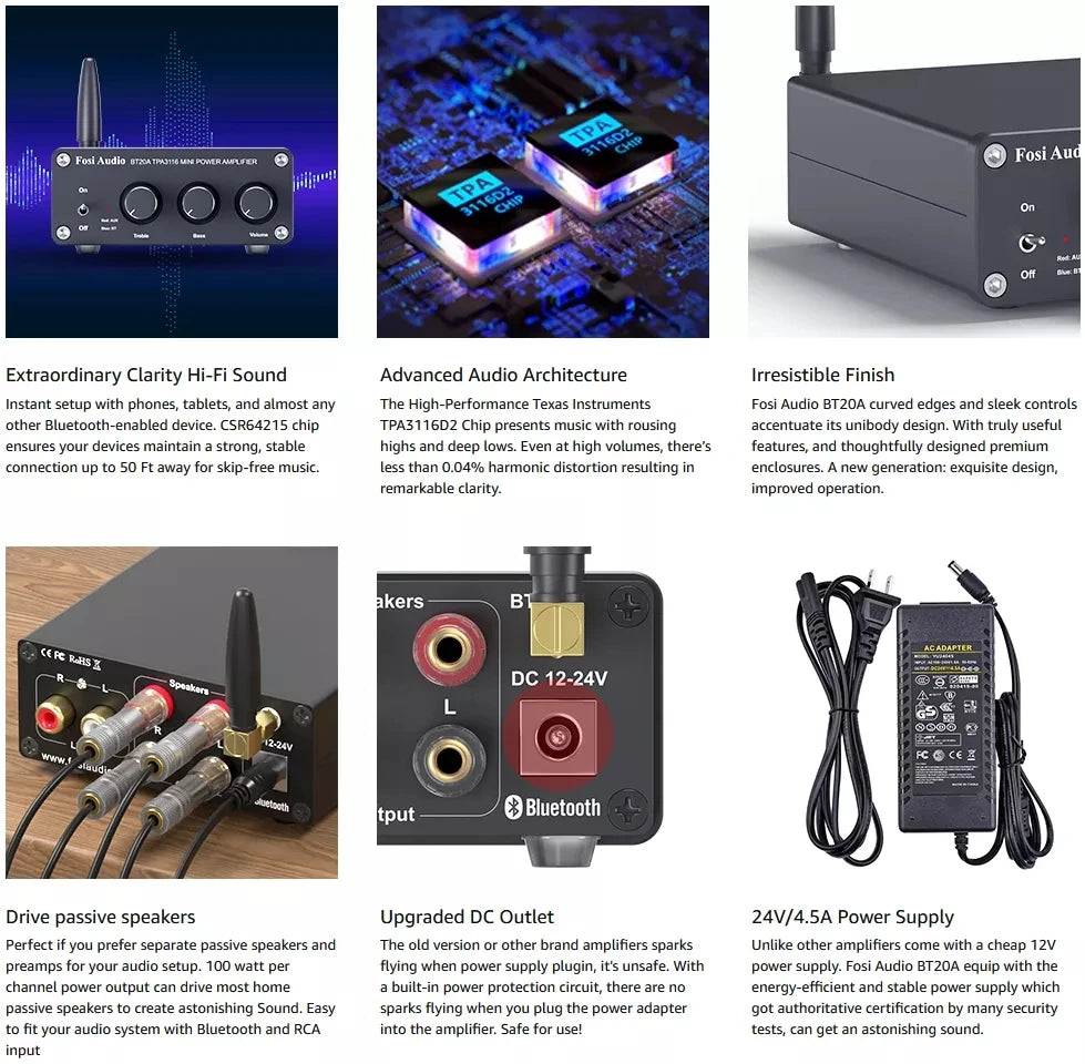 Custom Audio BT20A  TPA3116D2 Sound Power Amplifier 100W Mini HiFi Stereo Audio Class D Amp Bass Treble For Speakers Manufacturer