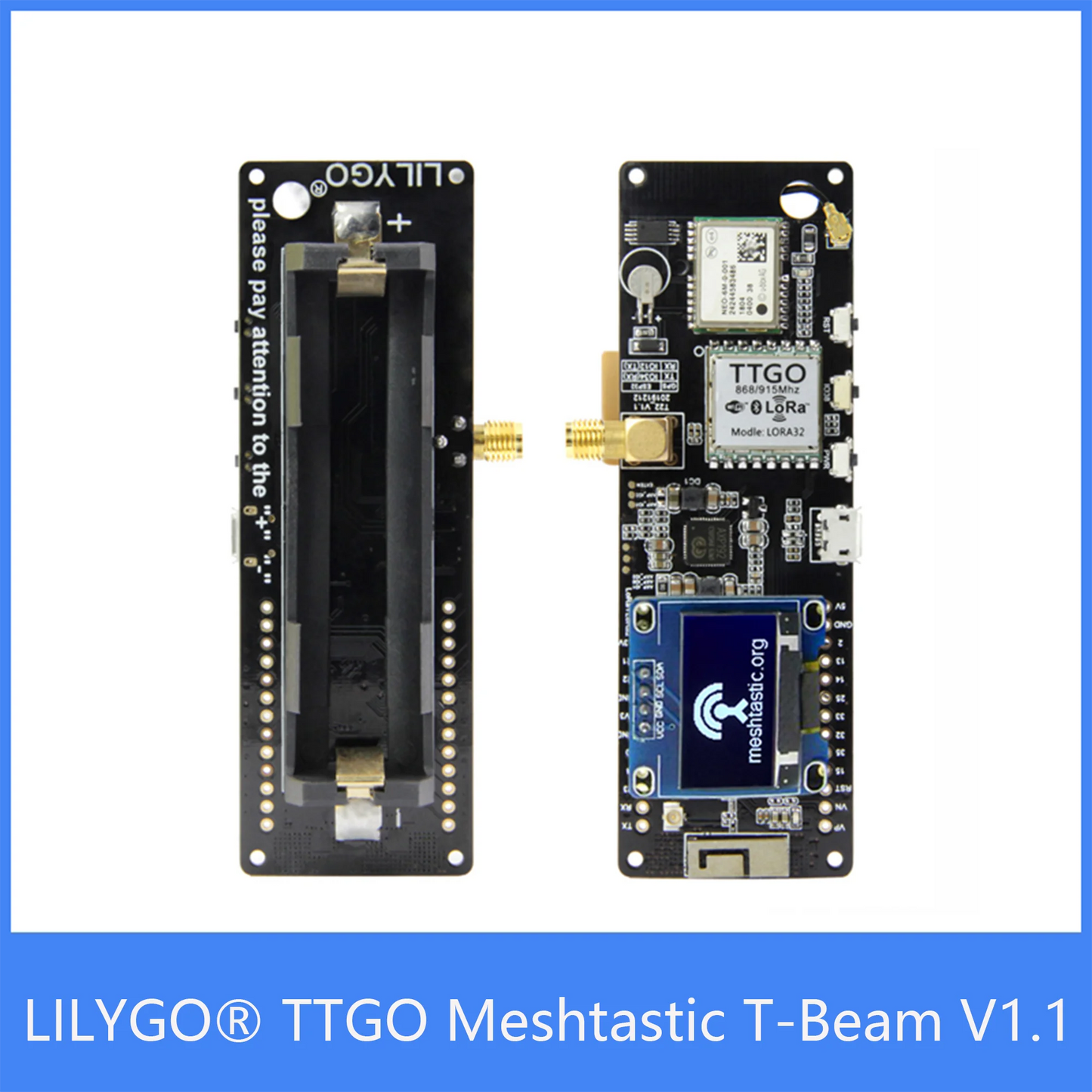 Custom TTGO Meshtastic T-Beam V1.1 ESP32 433/868/915/923Mhz WiFi BLE Lora ESP32 GPS NEO-6M sma18650 Battery Holder With OLED Manufacturer