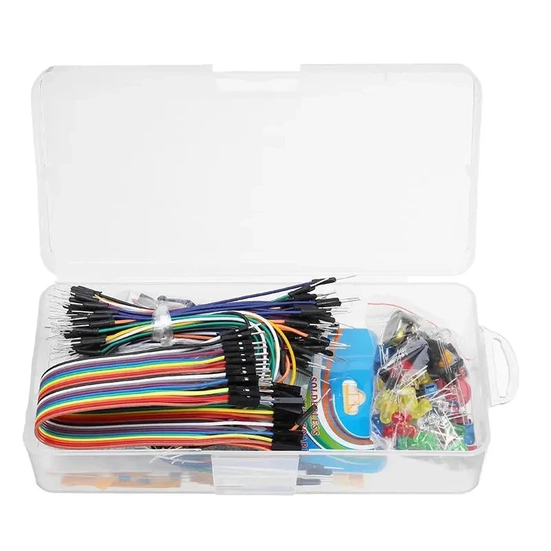 Custom Electronic Components Base Starter Kits With Breadboard Resistor Capacitor LED Jumper Cable dupont With Plastic Box Package Manufacturer