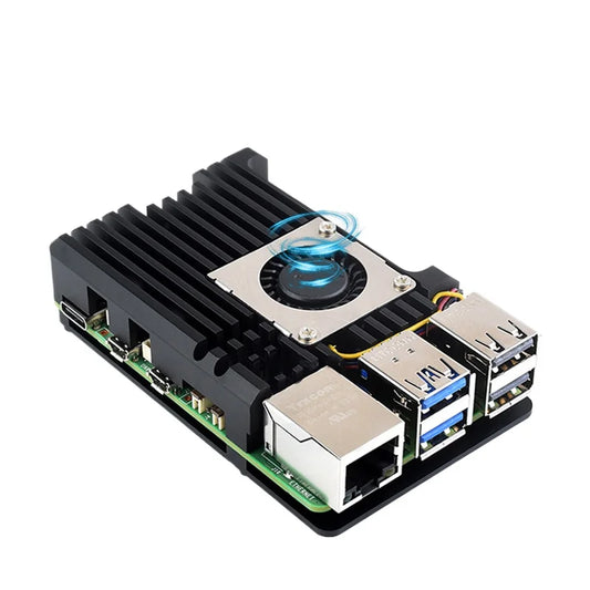 Raspberry Pi 5 Aluminium Alloy Case Metal Shell Aluminium Heatsink with Temperature Controlled Blower Fan for Raspberry Pi 5