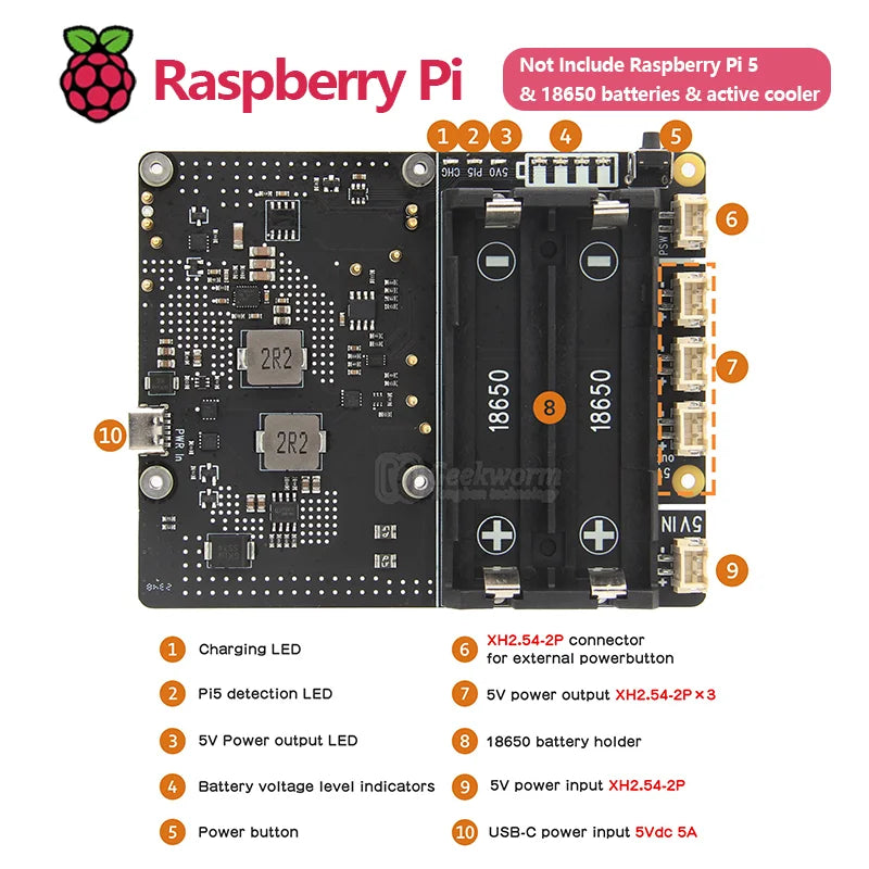 Custom Raspberry Pi 5 18650 UPS X1201 V1.1 Extension Board Power Management with Auto Power on No Battery Included for Pi 5