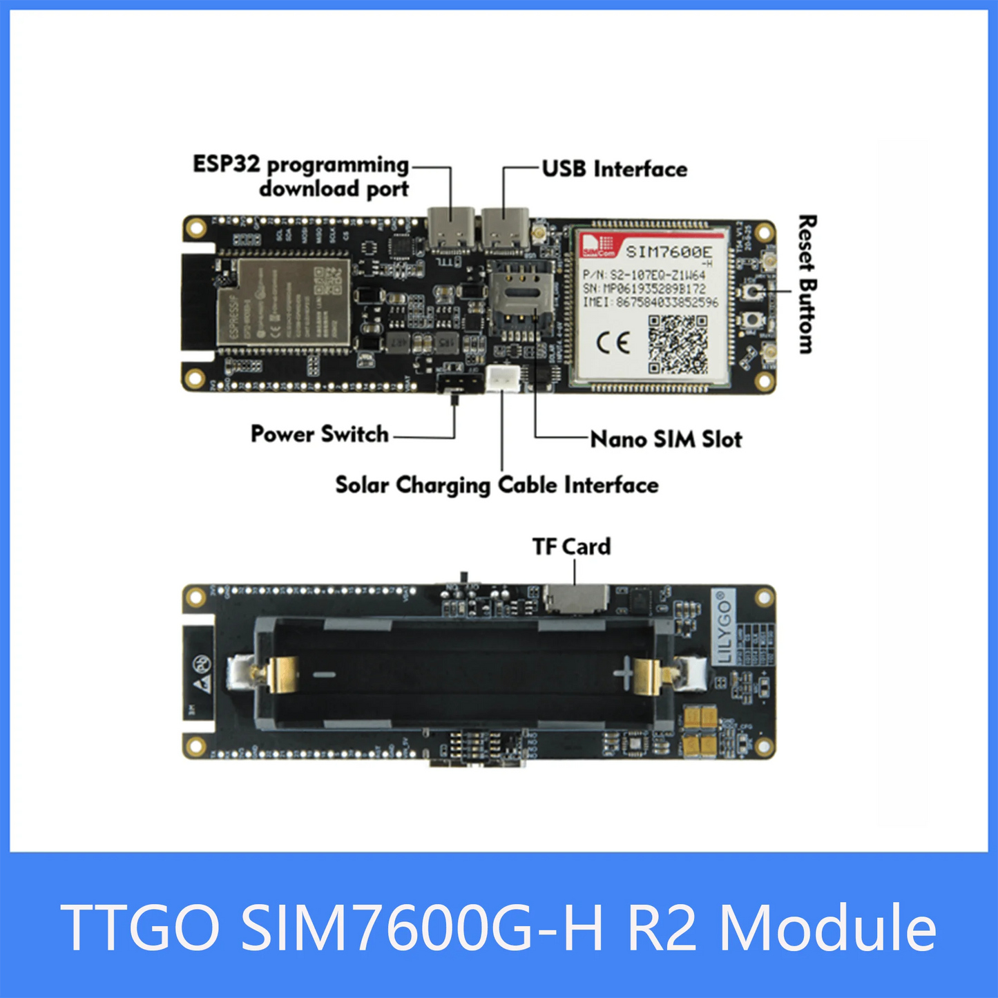 Custom TTGO SIM7600E-H / SIM7600G-H R2 Module ESP32-WROVER-B Chip WiFi BLE 18560 Battery Holder Solar Charge Development Board Manufacturer