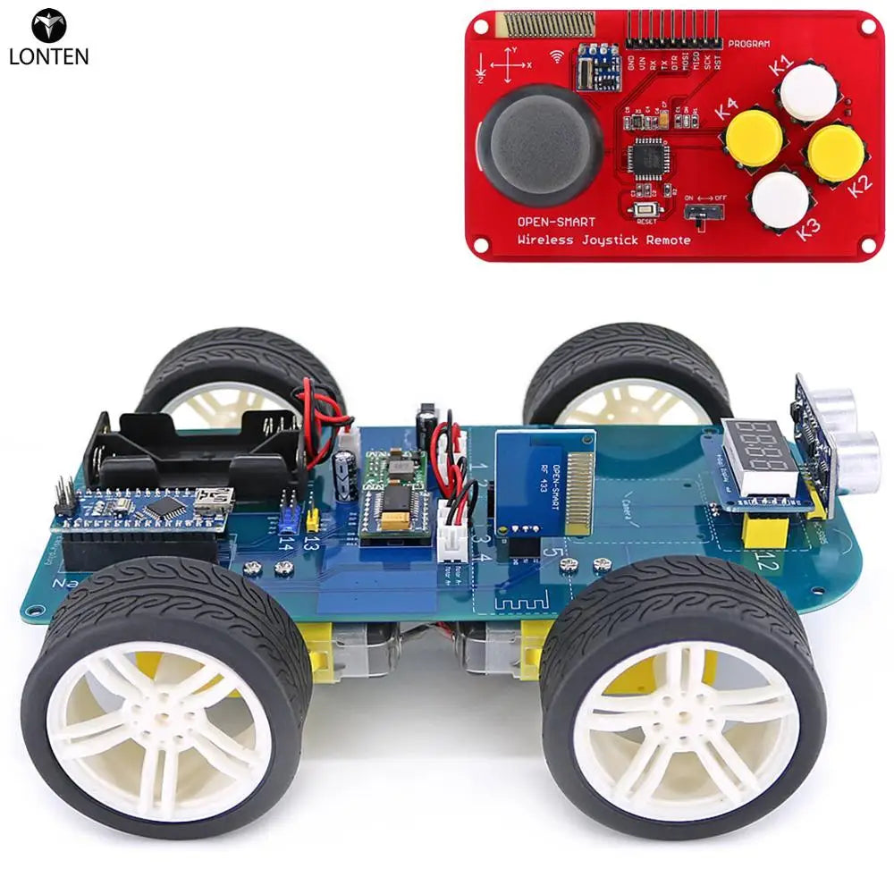 Custom Lonten 4WD 433MHz Wireless JoyStick Remote Control Rubber Wheel Gear Motor DIY Smart Car Kit for arduinos High-tech Programmable Manufacturer