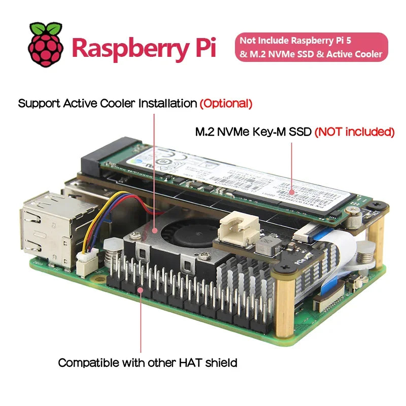 X1001 V1.1 pcie M.2 NVMe SSD 2280 PIP PCIe Peripheral Board Shield for Raspberry Pi 5 Custom