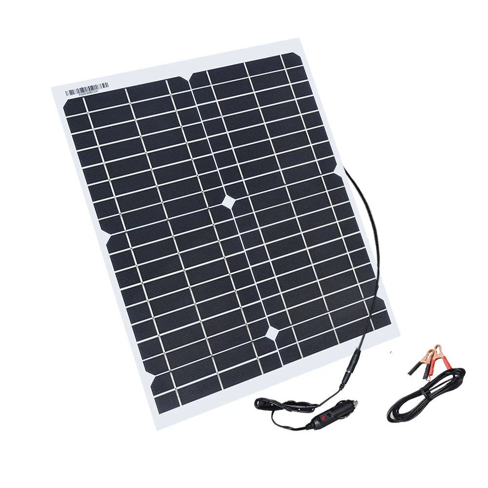 Custom 20W 18V Solar Panel Kit With DC Alligator Clip+Cigarette Lighter+DC to USB Cable For Mobile Phone Tablet Car Battery Charging Manufacturer