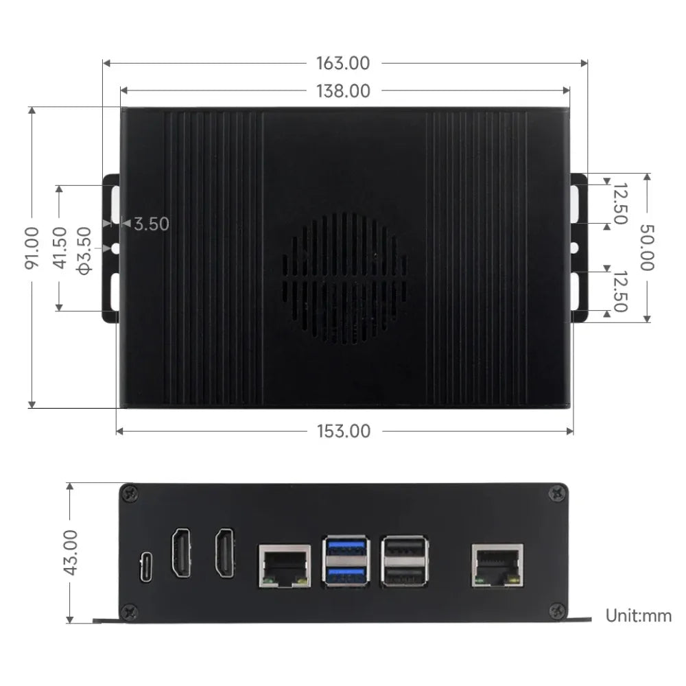 Waveshare Multi-functional All-in-one Mini-Computer Kit Designed for Raspberry Pi 5, Aluminum Alloy Case Option for PCIe Adapter