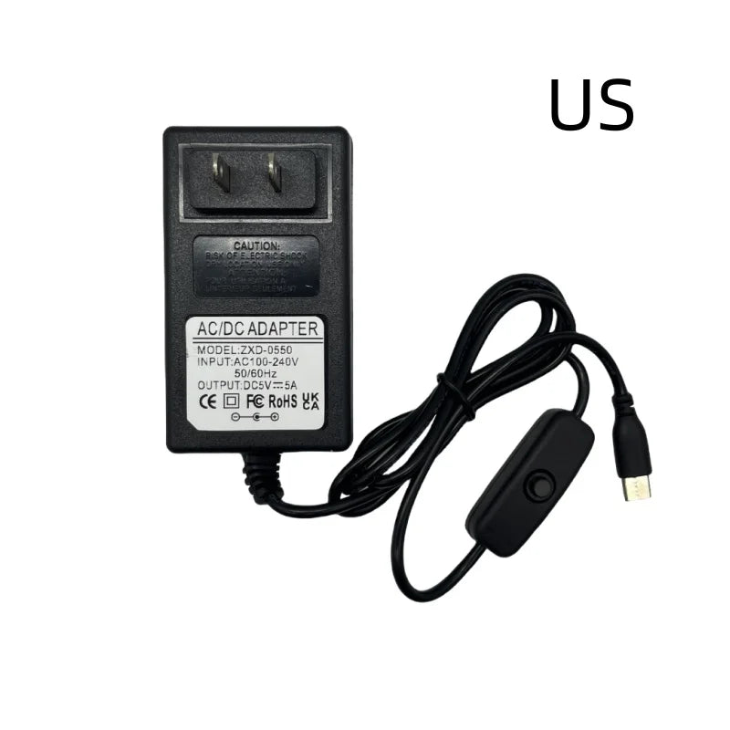 Raspberry Pi 5 5.1V 5A PD 27W USB-C Charger with EU/US/UK Plug for Raspberry Pi 5/4B
