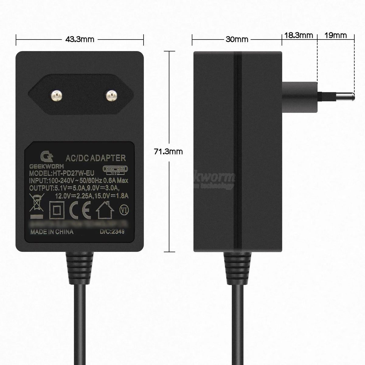 Raspberry Pi 5 USB-C Power Supply, PD 27W Type C Power Adapter for Raspberry Pi 5