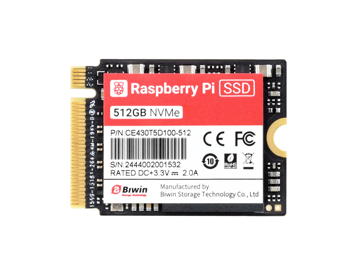 Official Raspberry Pi SSD Kit 256GB/512GB M.2 2230 PCIe Gen 3 40k/70k IOPS for Raspberry Pi 5
