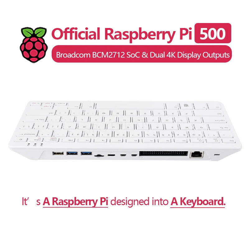 Original Raspberry Pi 500 / 500+ with Dual 4K Outputs Wi-Fi/ Support Programmable RGB Backlight Desktop Use