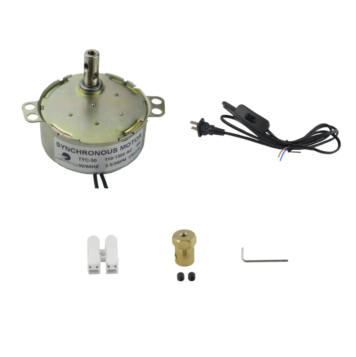 Custom Electric Synchron Incubator Motor TYC-50 110V/220V 2.5-3RPM With 7mm Flexible Coupling and Power Cord Switch Plug For Cup Turner Manufacturer