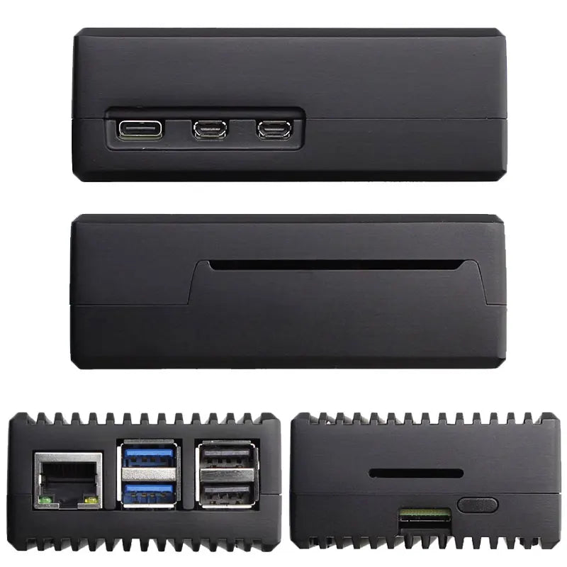 Raspberry Pi 5 Aluminum Case with Passive Cooling Silicone Heat Sinks Switch Button Silent Heat Dissipation