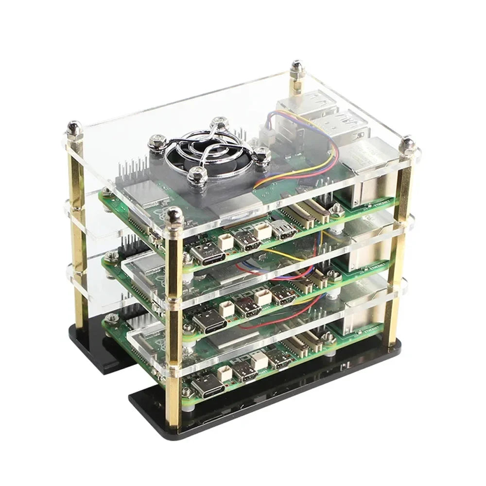 Raspberry Pi 5B/4B/3B+ Cluster Case - Stackable Acrylic Enclosure with Cooling Fan Mounts for Pi Rack