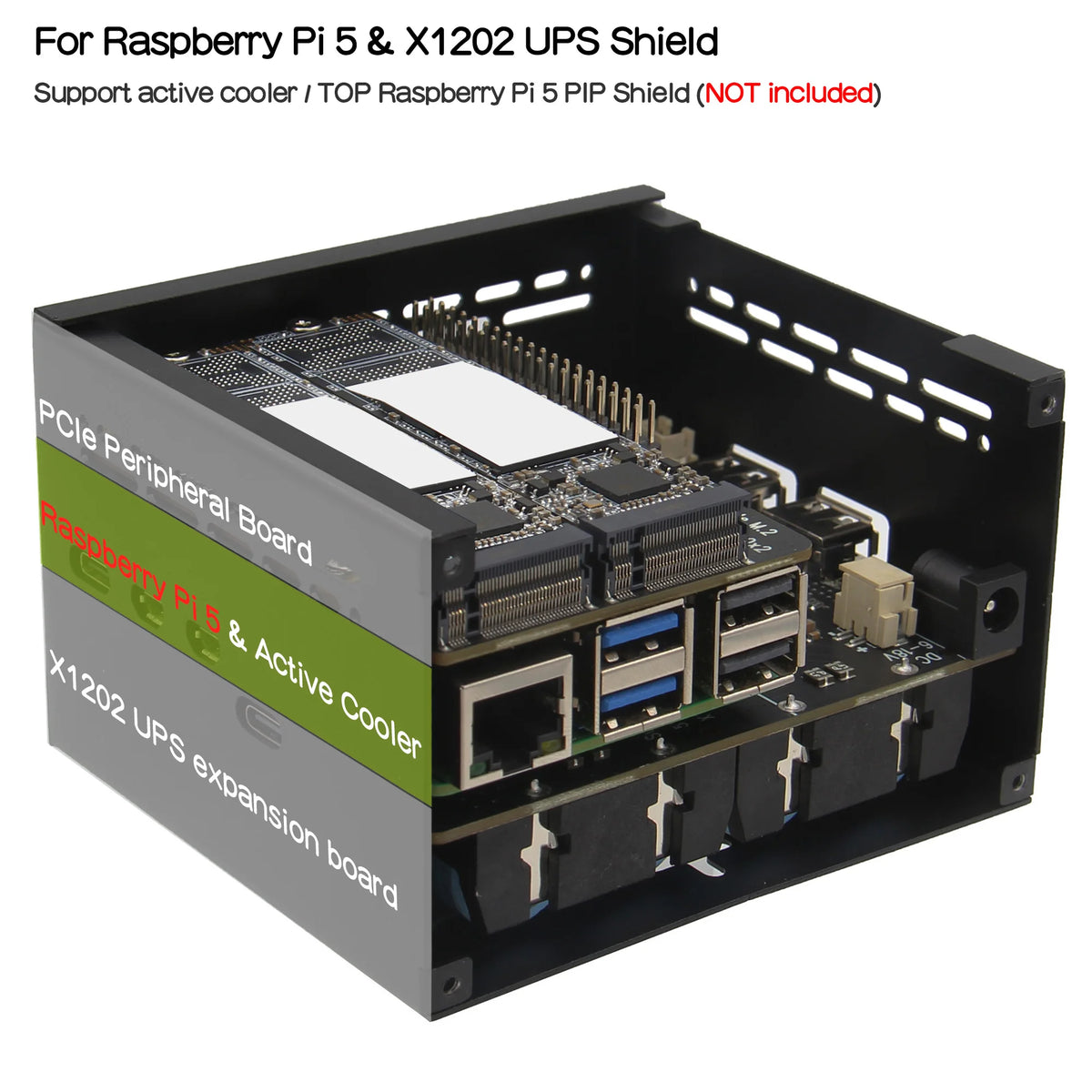 Custom  X1202-C1 Metal Case for Raspberry Pi 5 & X1202 UPS Board