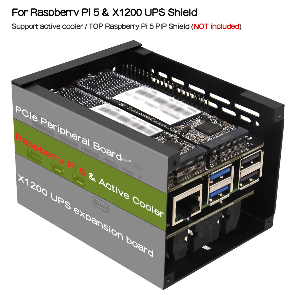 X1200-C1 Metal Case for Raspberry Pi 5 & X1200 UPS Board