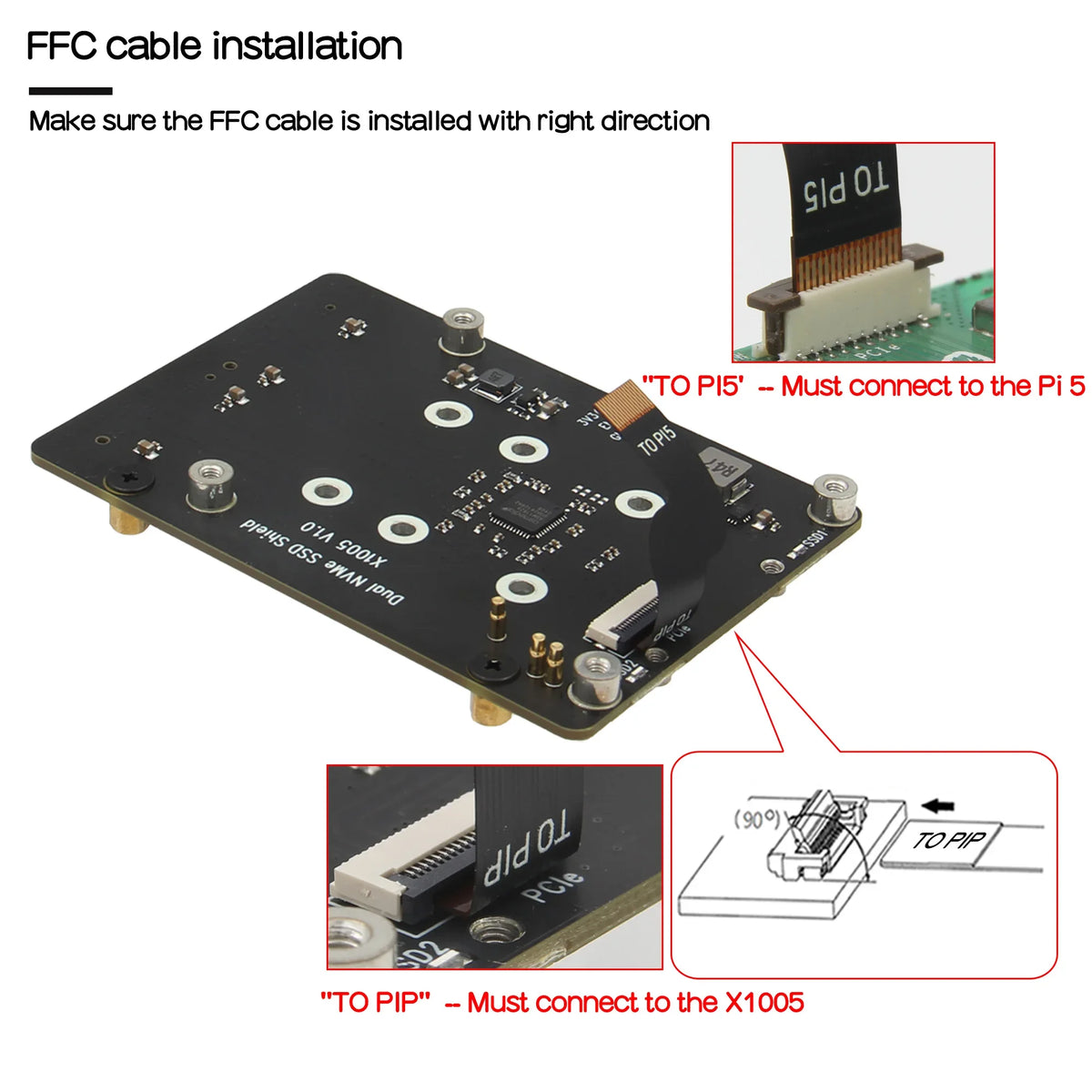 X1005 Dual 2230/2242/2260/2280 NVMe SSD shield for Raspberry Pi 5