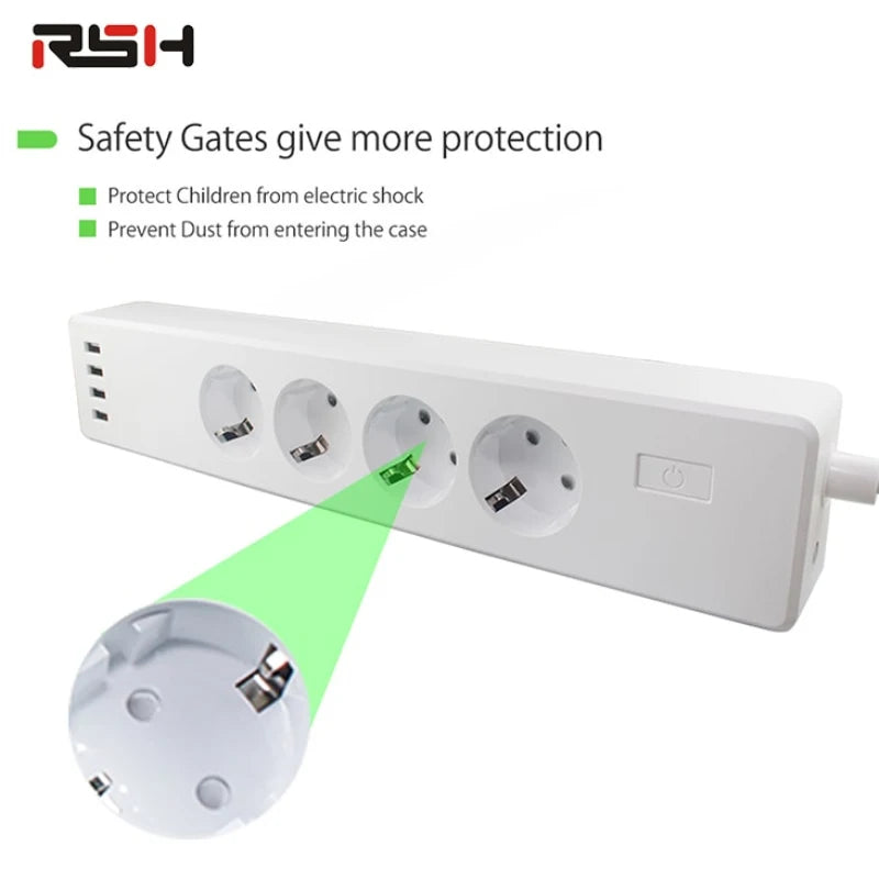 Custom Lonten Wifi Smart Power Strip 4 EU Outlets Plug with 4 USB Charging Port Timing App Voice Control Work with Alexa Google Home As Manufacturer