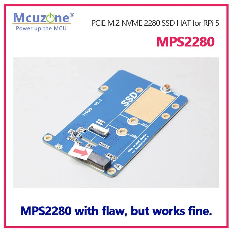 MPS2280 /MPS2242 with Flaw, but Works Fine.Raspberry Pi 5 PCIE to M.2 NVME SSD HAT Custom