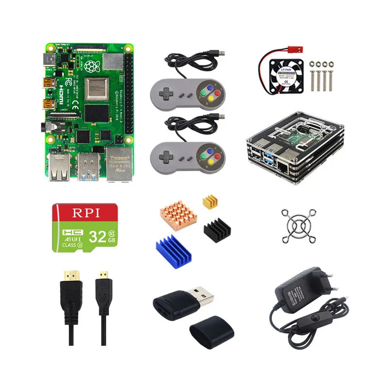 Custom Original Raspberry Pi 4 2GB/4GB/8GB RAM + Acrylic Case + Gamepads Joystick + Power Supply  for Raspberry Pi 4 Model B Manufacturer