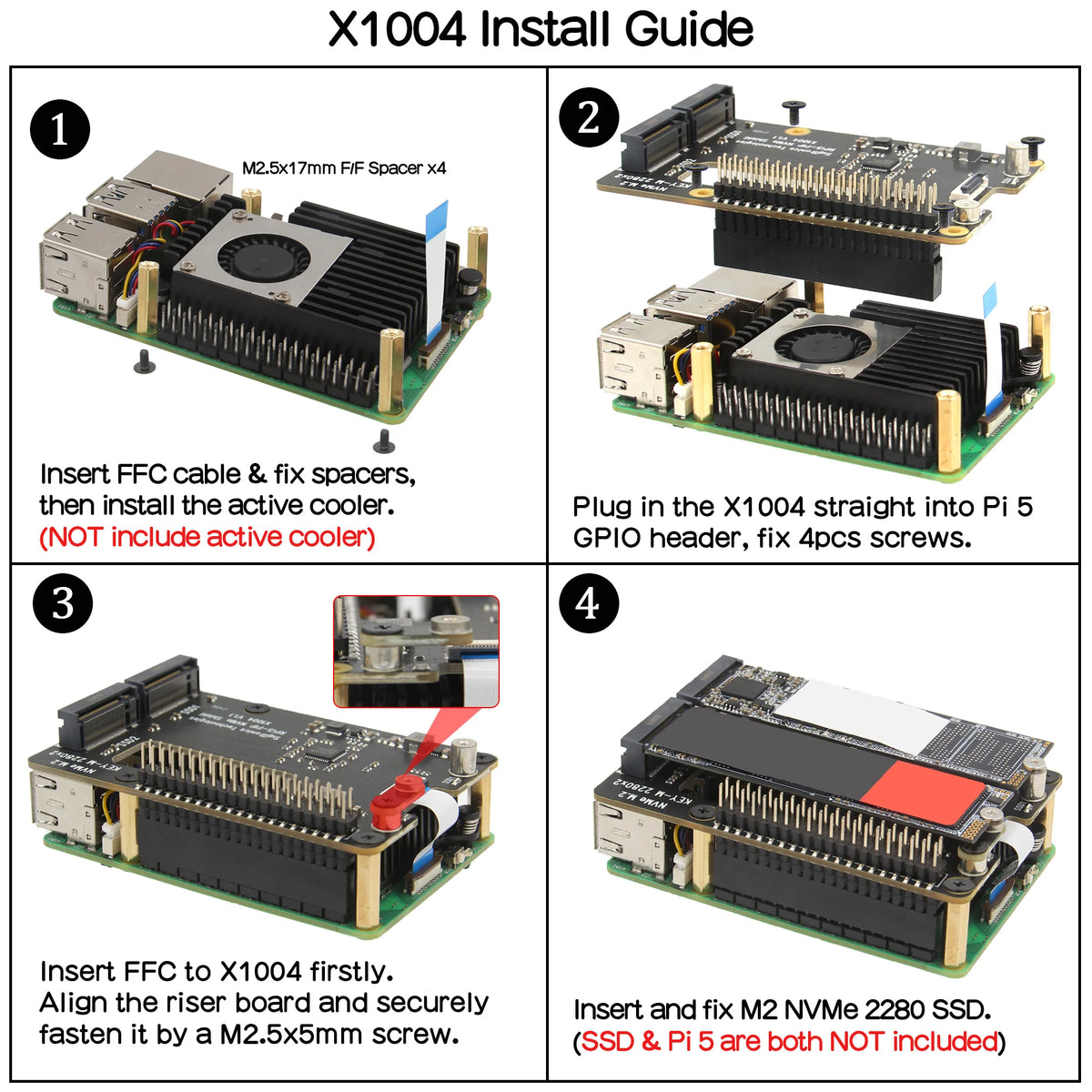 Custom  X1004 Dual 2280 NVMe SSD shield for Raspberry Pi 5